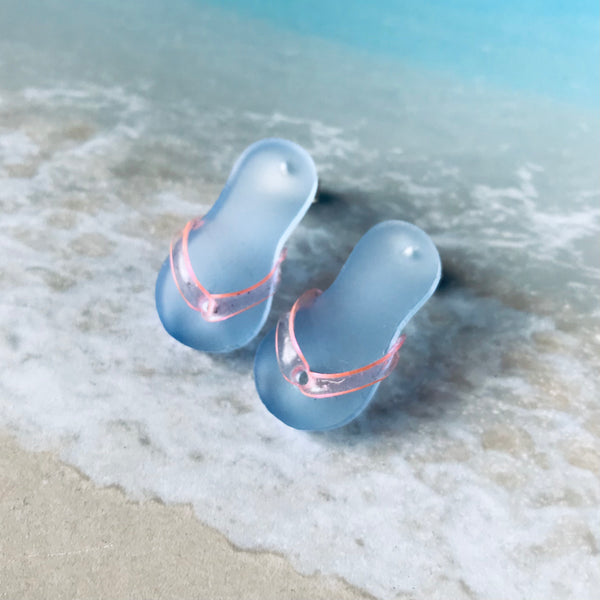 Blue Flip Flop Stud Earrings with Pink Straps by Kate Wimbush Jewellery