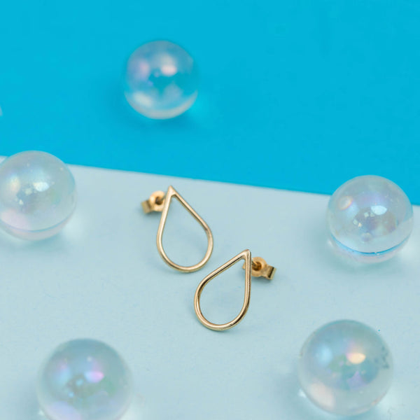 Gold Raindrop Teardrop Stud Earrings weather jewellery Kate Wimbush