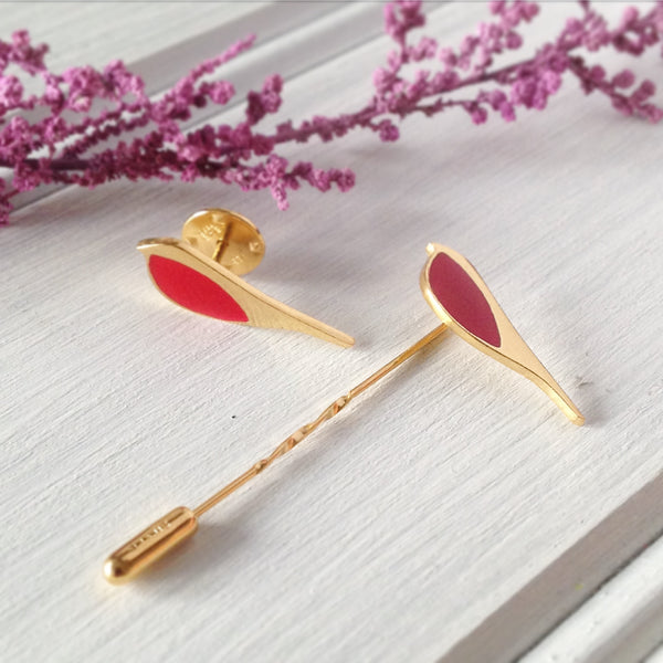 Gold Robin Pin brooches by Kate Wimbush Jewellery