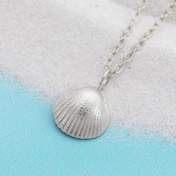 Solid Silver cockle shell pendant necklace on chain, by Kate Wimbush Jewellery