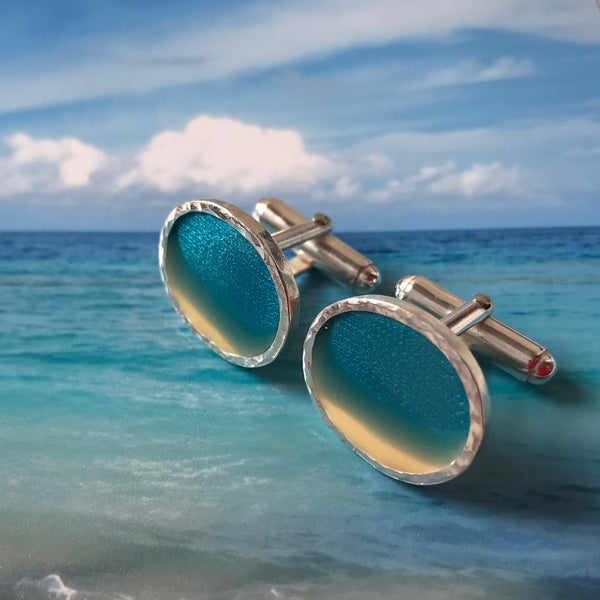Textured Silver Lagoon Beach t-bar cufflinks, Kate Wimbush Jewellery