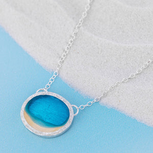 Silver Lagoon Seascape Blue Resin Beach Necklace with textured bezel by Kate Wimbush Jewellery