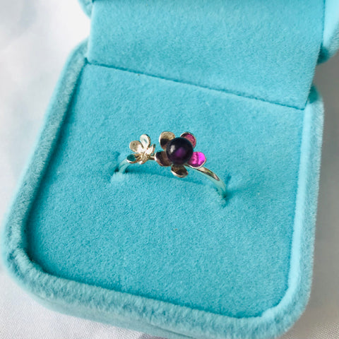 Silver blossom flower ring with amethyst by Kaye Wimbush Jewellery