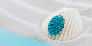 Blue Oval Sea Ripple Textured Resin Pendant Kate Wimbush Jewellery