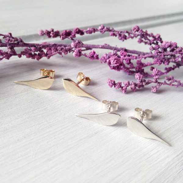 Gold and Silver Bird Stud Earrings by Kate Wimbush Jewellery
