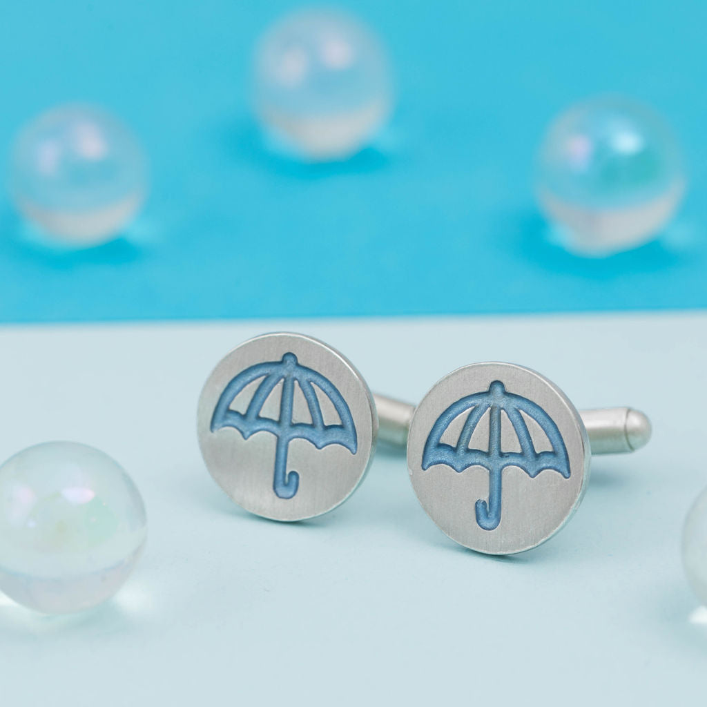 Blue Umbrella Silver Cufflinks T-bar Kate Wimbush Jewellery