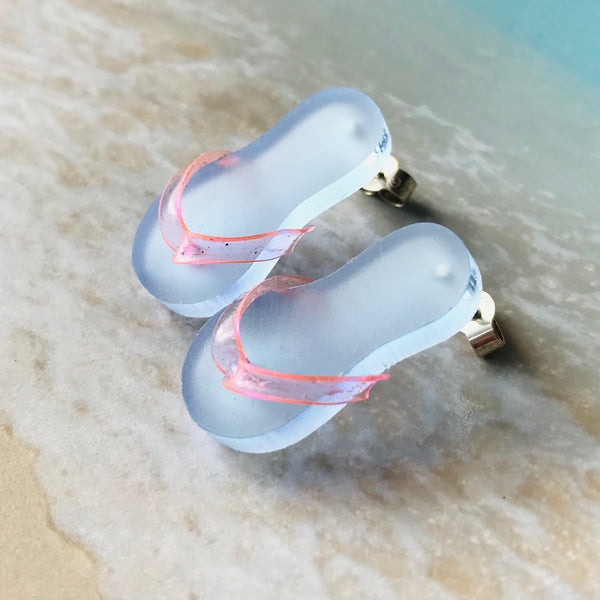 Blue and Pink Flip Flop Stud Earrings with butterfly backs by Kate Wimbush Jewellery