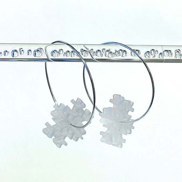 Frosted Snowflake Silver Hoop Earrings, Kate Wimbush Jewellery