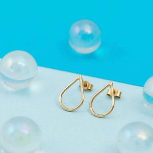 Gold Raindrop Teardrop Shape Stud Earrings Gift for her Kate Wimbush Jewellery