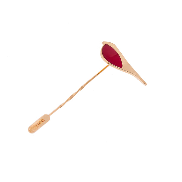 Gold Robin Long Stick Pin on white background by Kate Wimbush Jewellery