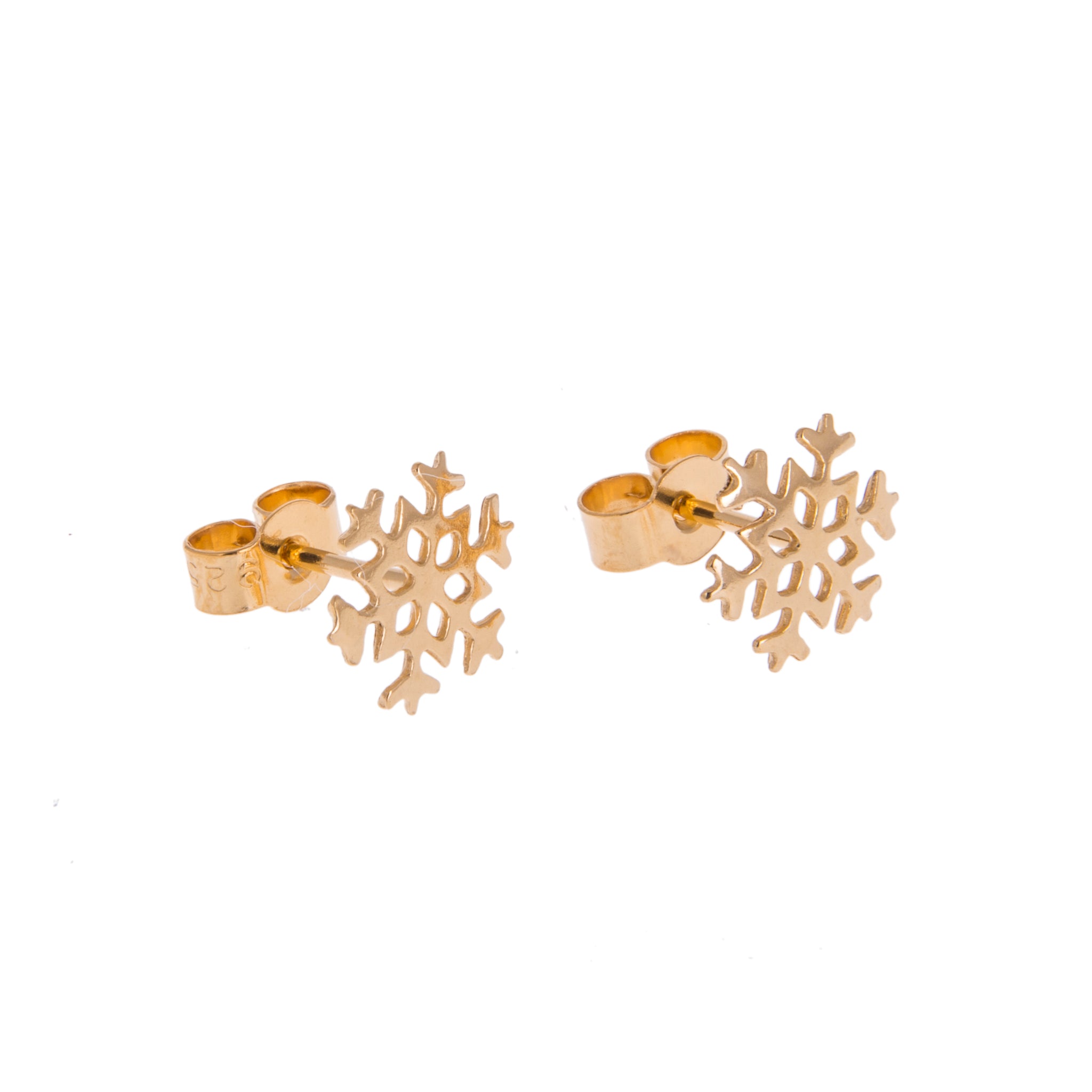 Gold plated silver snowflake studs with butterfly backs, christmas gift, Kate Wimbush Jewellery