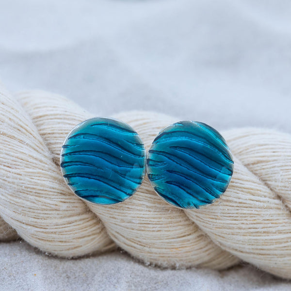 Large Blue Resin Sea Ripple Textured stud Earrings by Kate Wimbush Jewellery