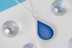 Large stamped Raindrop Pendant with blue resin by Kate Wimbush Jewellery