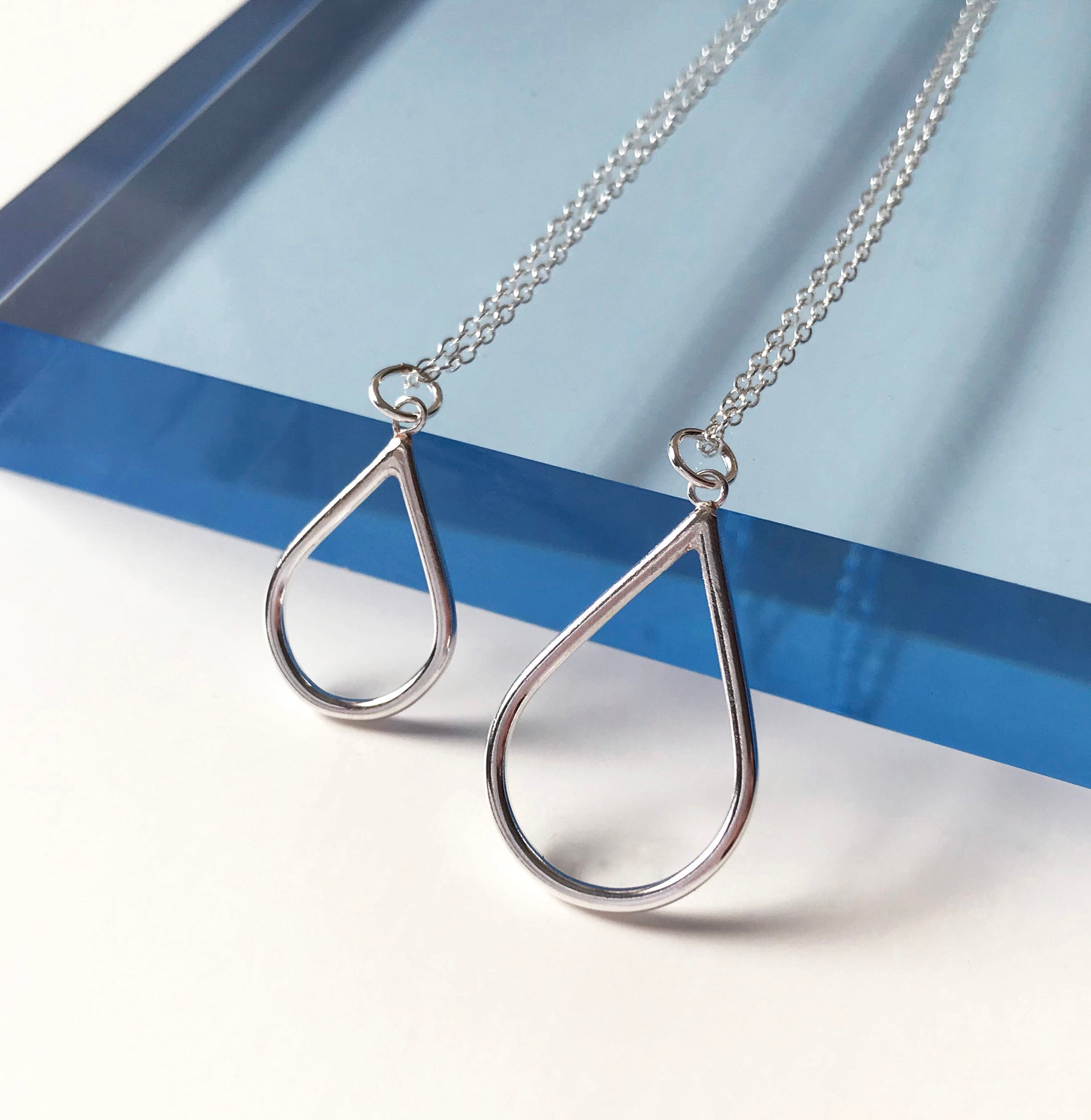 Large and Small Silver Raindrop Pendants Necklace by Kate Wimbush Jewellery
