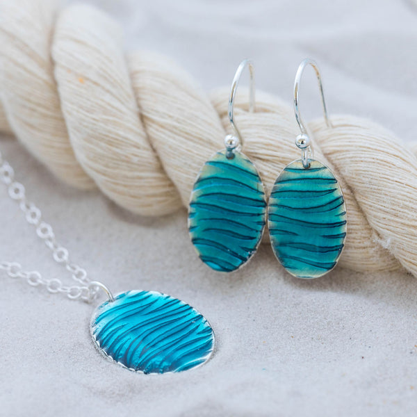 Oval Resin Ripple Drop earrings and matching oval pendant by Kate Wimbush Jewellery