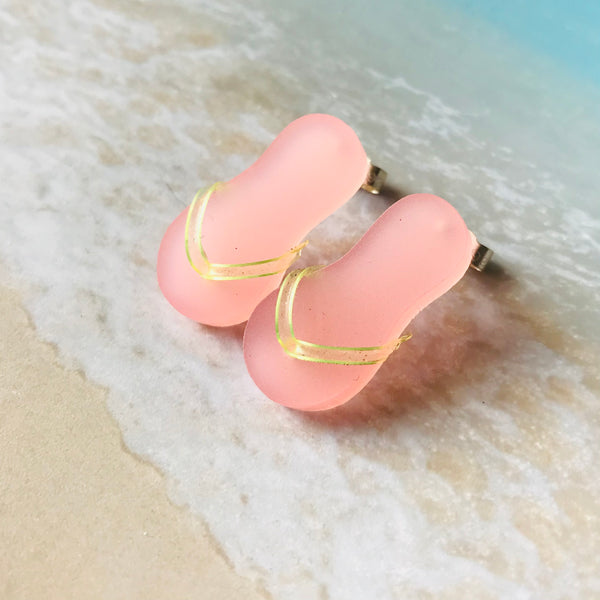 Pink and Yellow Flip Flop Stud Earrings with butterfly backs by Kate Wimbush Jewellery