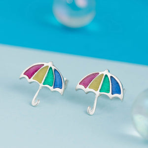 Silver Rainbow Resin Umbrella Stud Earrings Kate Wimbush Jewellery