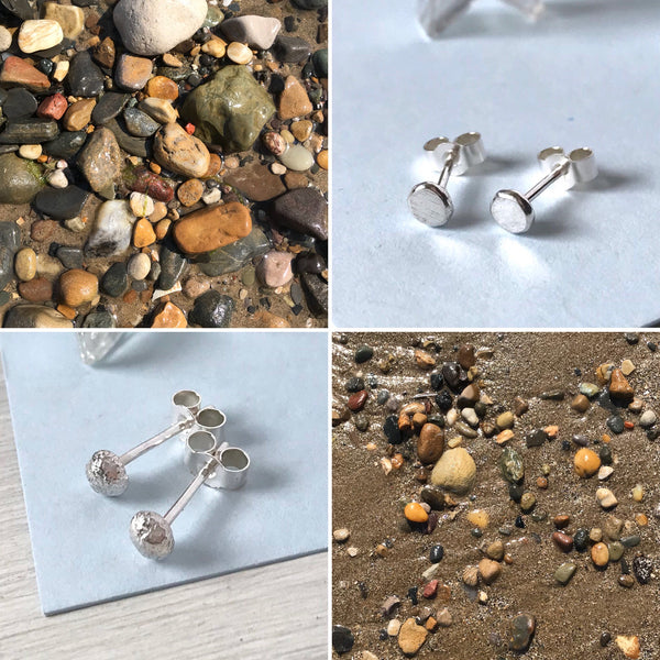 Recycled Silver Pebble Stud Earrings and beach pebble inspiration, photography by Kate Wimbush Jewellery