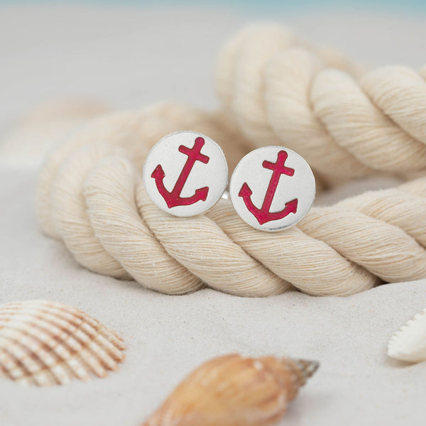 Round Silver Red Anchor t-bar cufflinks Kate Wimbush Jewellery