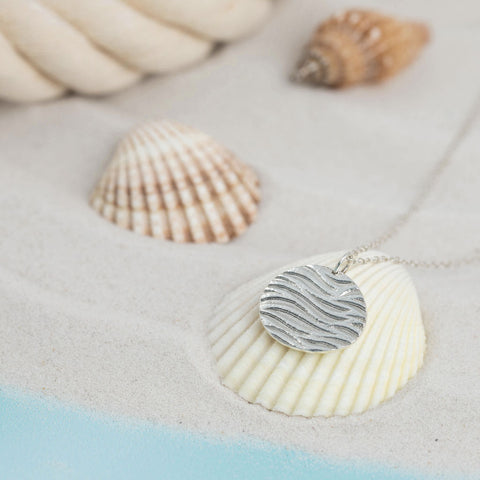 Silver Round Sea Ripple texture Pendant Kate Wimbush Jewellery