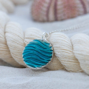 Round Silver Ripple Texture Blue Resin Pendant by Kate Wimbush Jewellery