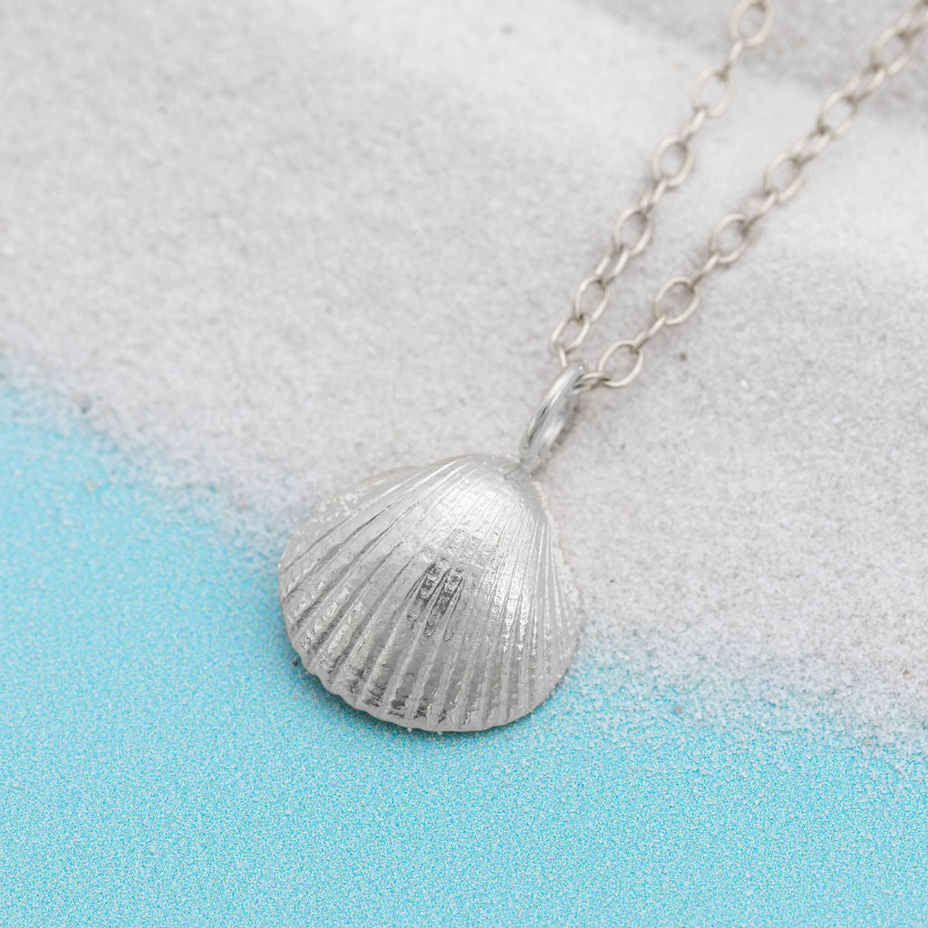 Solid Silver cockle shell pendant necklace on chain, by Kate Wimbush Jewellery