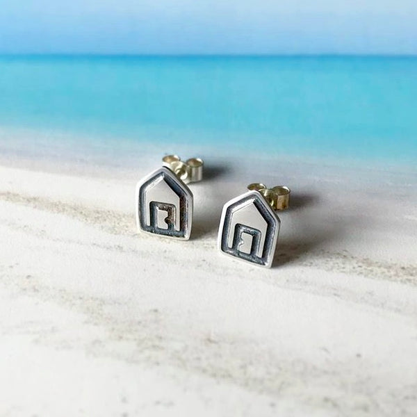 Silver Oxidised Beach Huts Stud Earrings by Kate Wimbush Jewellery