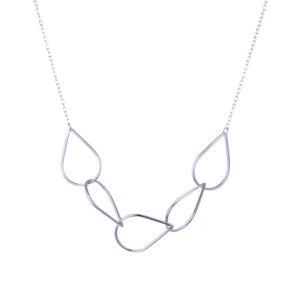 Silver Rainchain with five raindrop shaped links, Kate Wimbush Jewellery