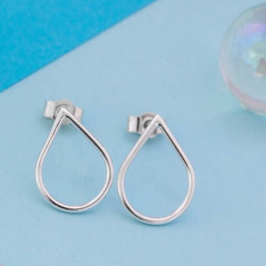 Small Silver raindrop teardrop shaped stud earrings by Kate Wimbush Jewellery