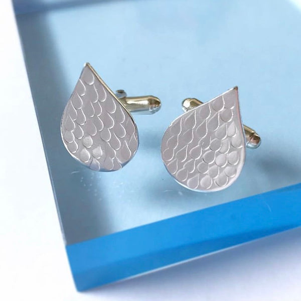 Silver Raindrop Hand Stamped t-bar cufflinks by Kate Wimbush Jewellery