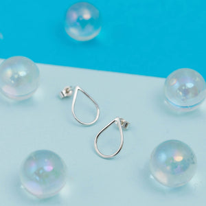 Silver Raindrop Teardrop Shape Stud Earrings weather jewellery Kate wimbush