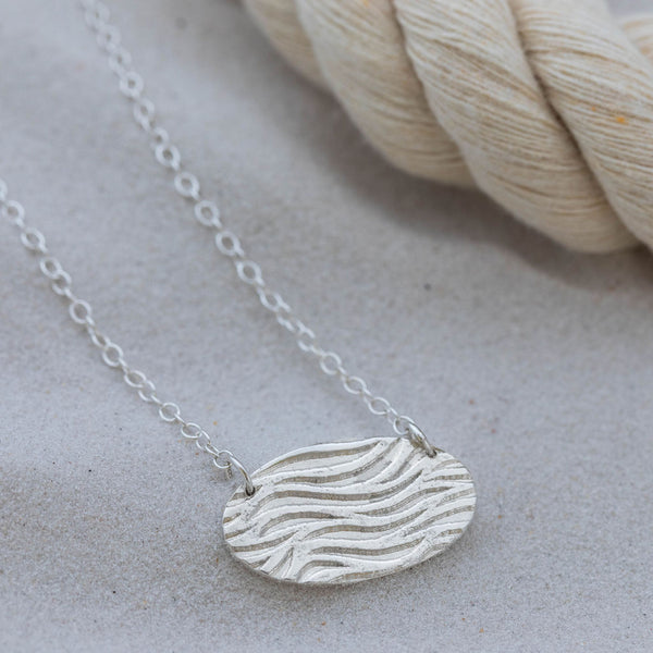 Silver Ripple Textured Oval Lozenge Necklace by Kate Wimbush Jewellery