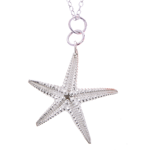 Silver Starfish pendant on white background with Kate Wimbush Jewellery