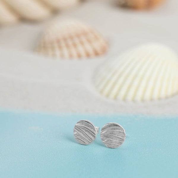 Small Silver Round Sea Ripple Texture Stud Earrings Kate Wimbush Jewellery