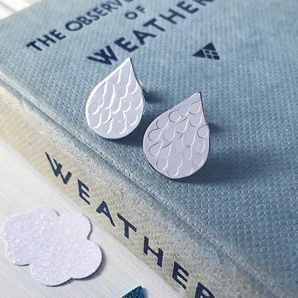 Small Silver Raindrop hand stamped stud earrings by Kate Wimbush Jewellery