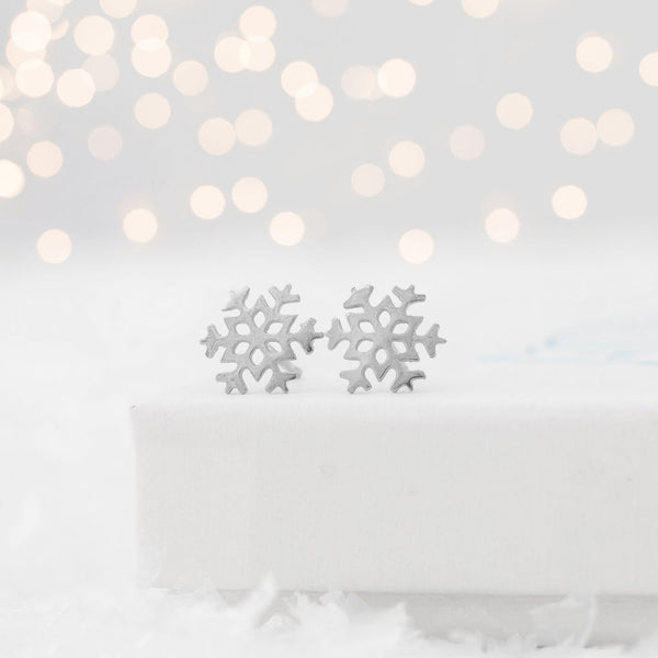 Small Silver Snowfkale Studs Christmas Gift Stocking Filler Kate Wimbush Jewellery