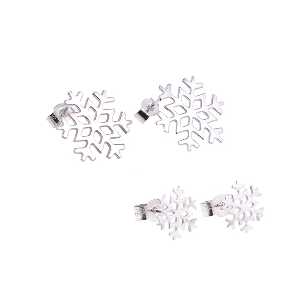 Silver snowflake studs earrings on white background by Kate Wimbush Jewellery